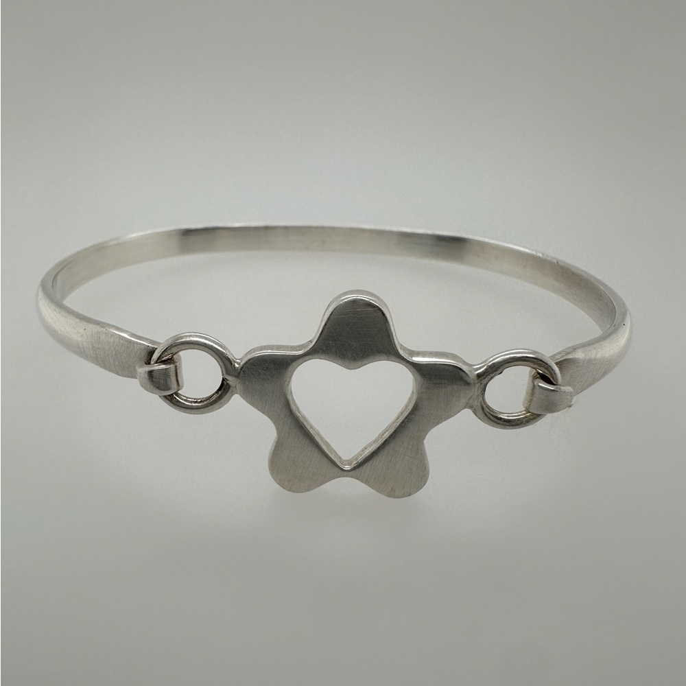 Sterling Silver Brushed Satin Bangle w/ Heart Cutout